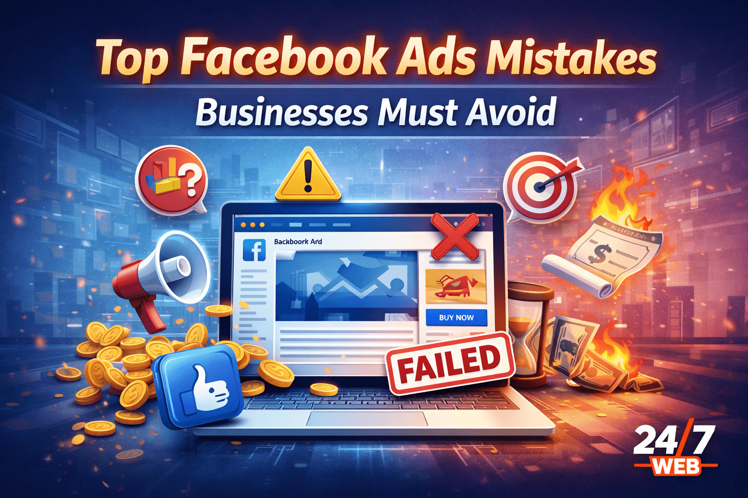 Facebook Ads mistakes marketing campaign errors illustration