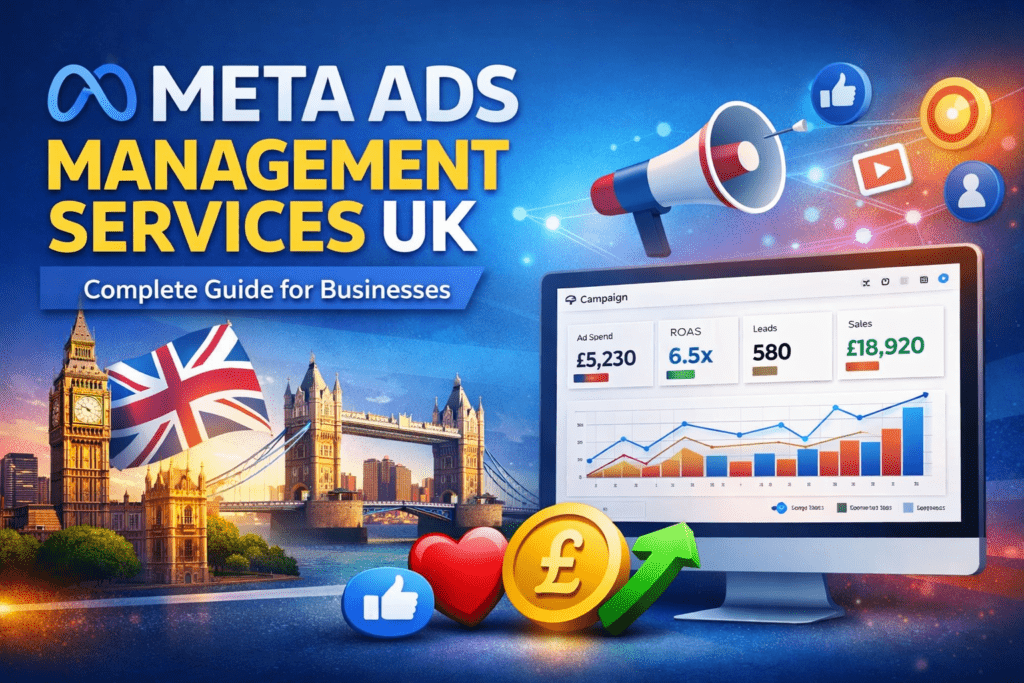 Meta Ads Management Services UK dashboard showing campaign performance and analytics
